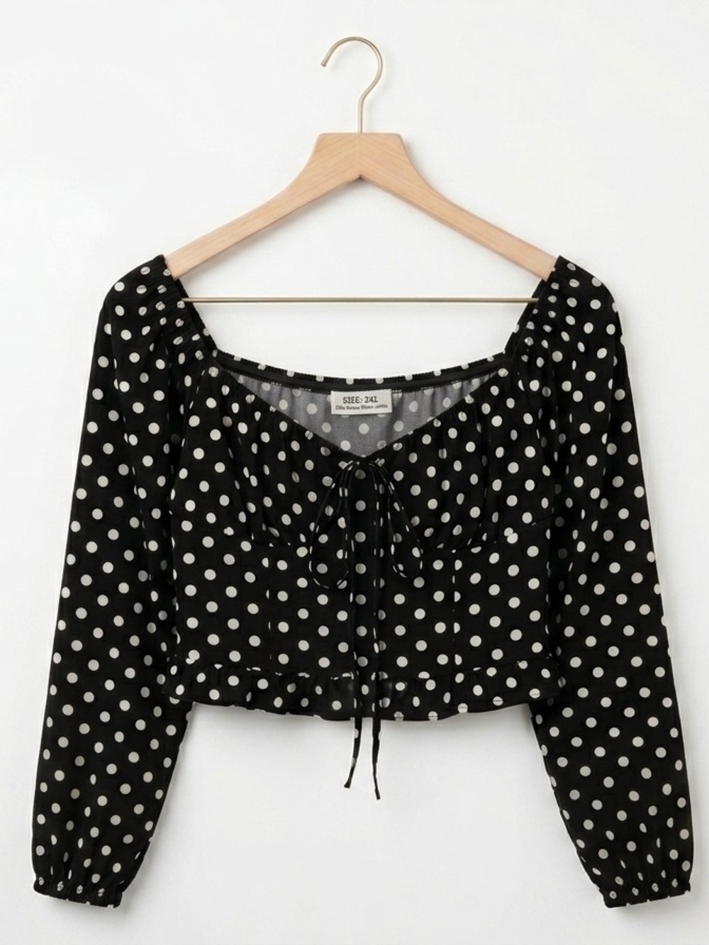SHEIN Black & White Polka Dot Tie-Front Crop Top